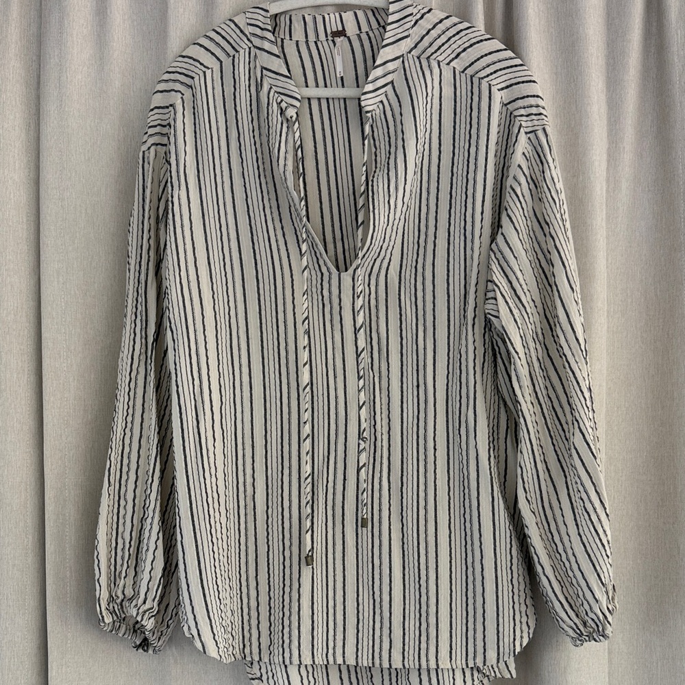 Free People Black and White Striped Blouse